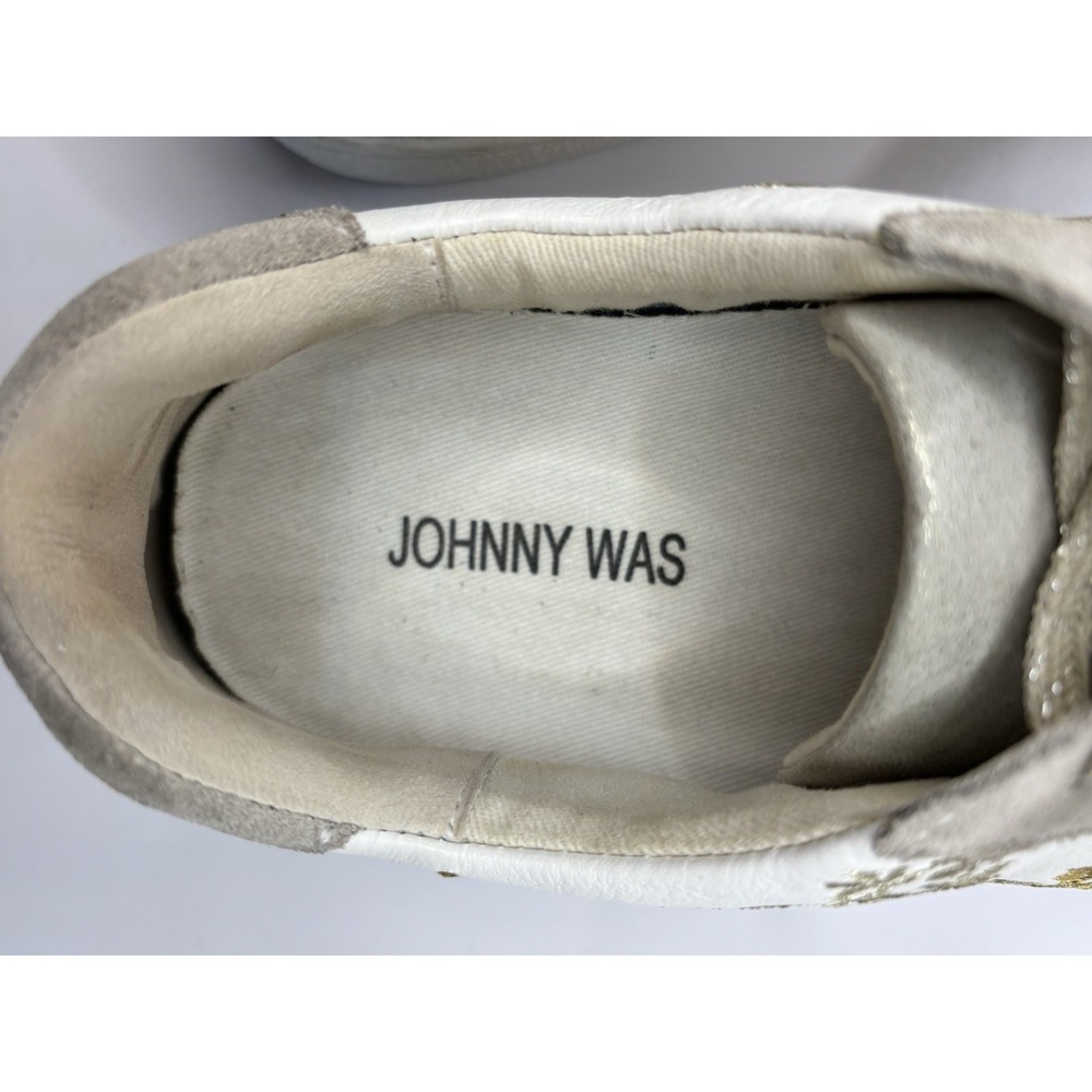 JOHNNY WAS Embroidered Leather Sneakers Vixie Floral Gold Gray - Size 9 White - Picture 8 of 12